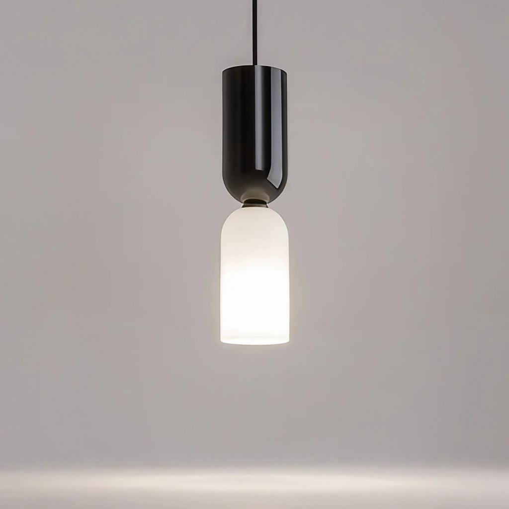 Petite suspension tube en verre et acier, culot E14