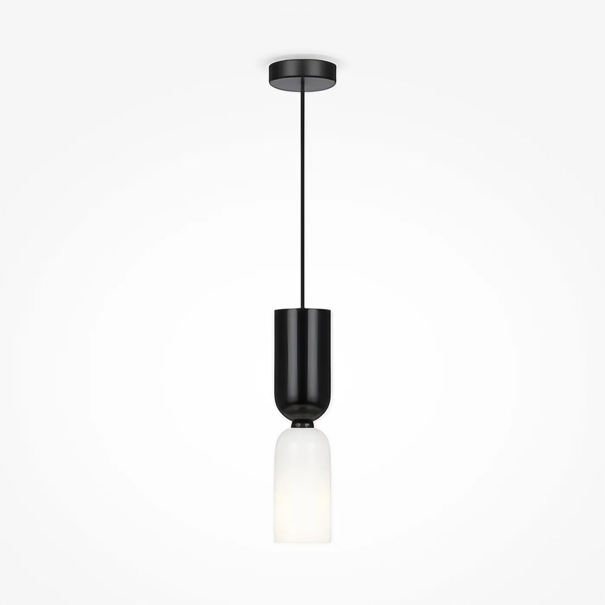 Petite suspension tube en verre et acier, culot E14