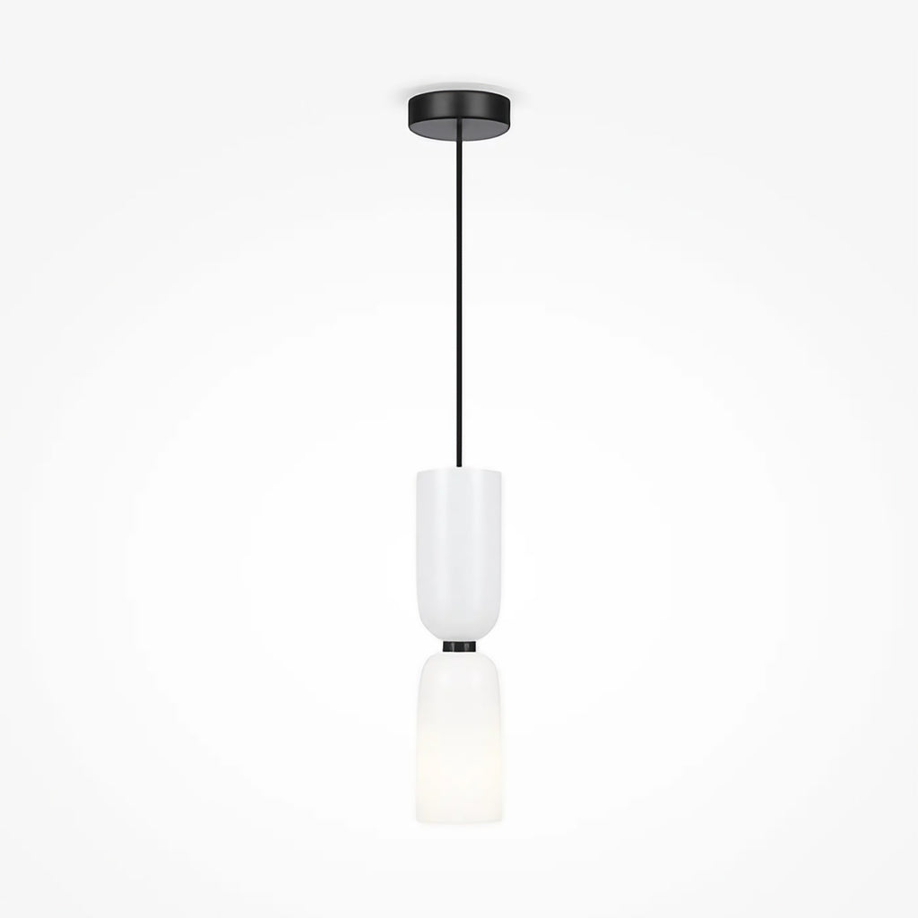 Petite suspension tube en verre et acier, culot E14