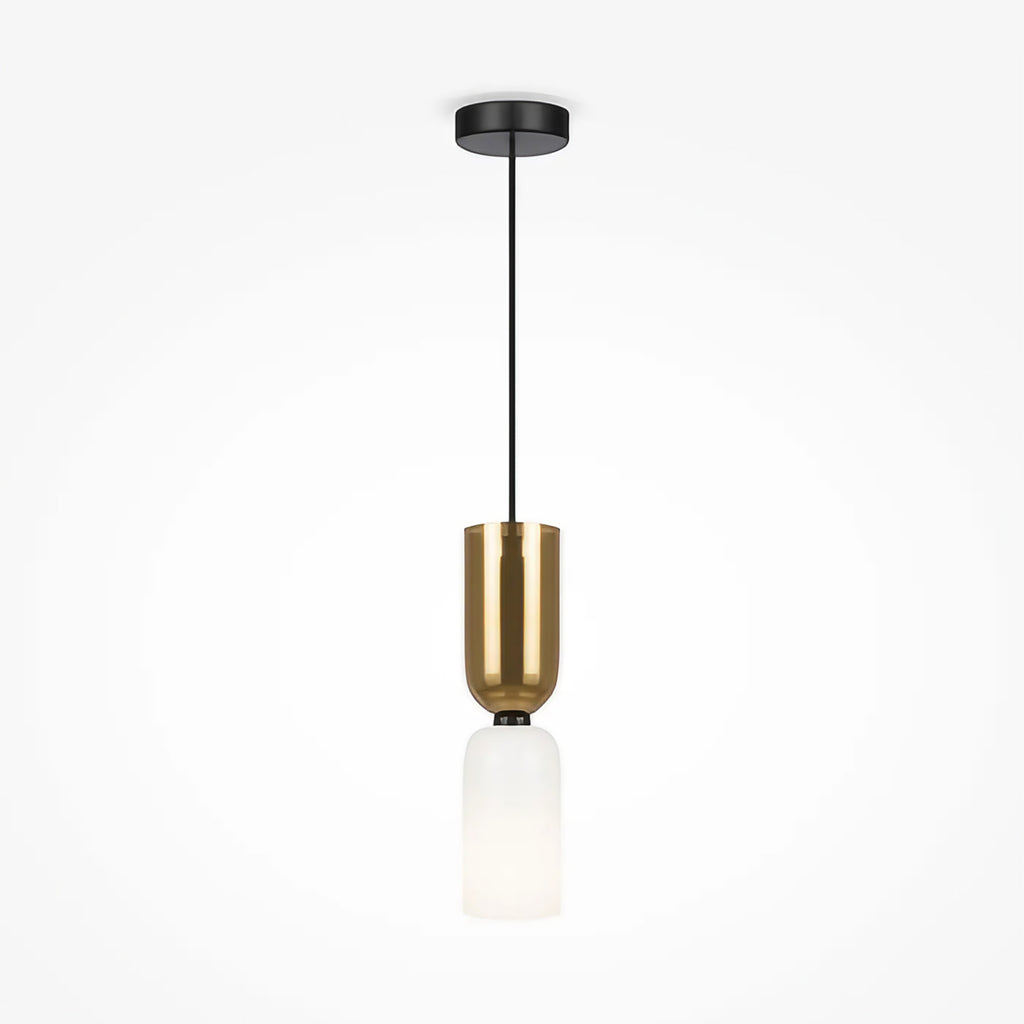 Petite suspension tube en verre et acier, culot E14