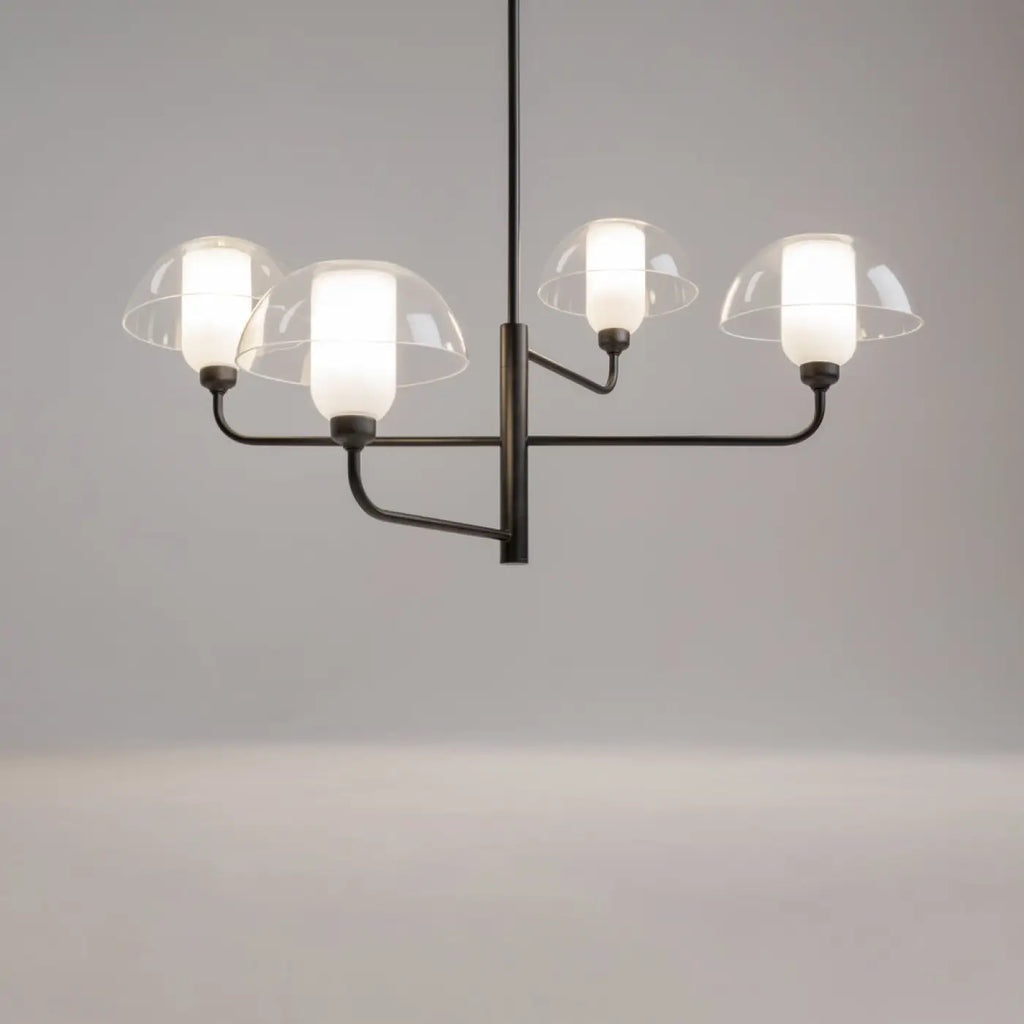 Lustre à branches en acier noir et globes de verre blanc, 90 cm