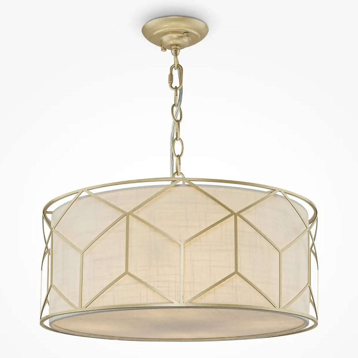 Suspension tambour en tissu sur monture dorée, 45 cm