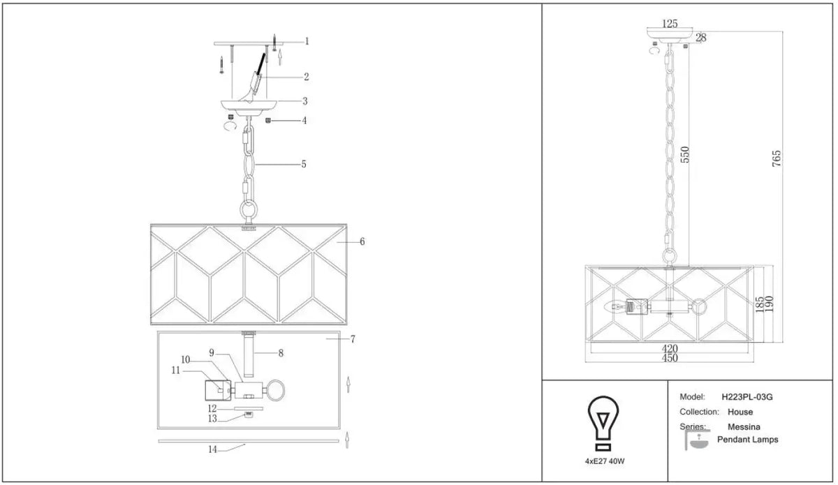 Suspension tambour en tissu sur monture dorée, 45 cm