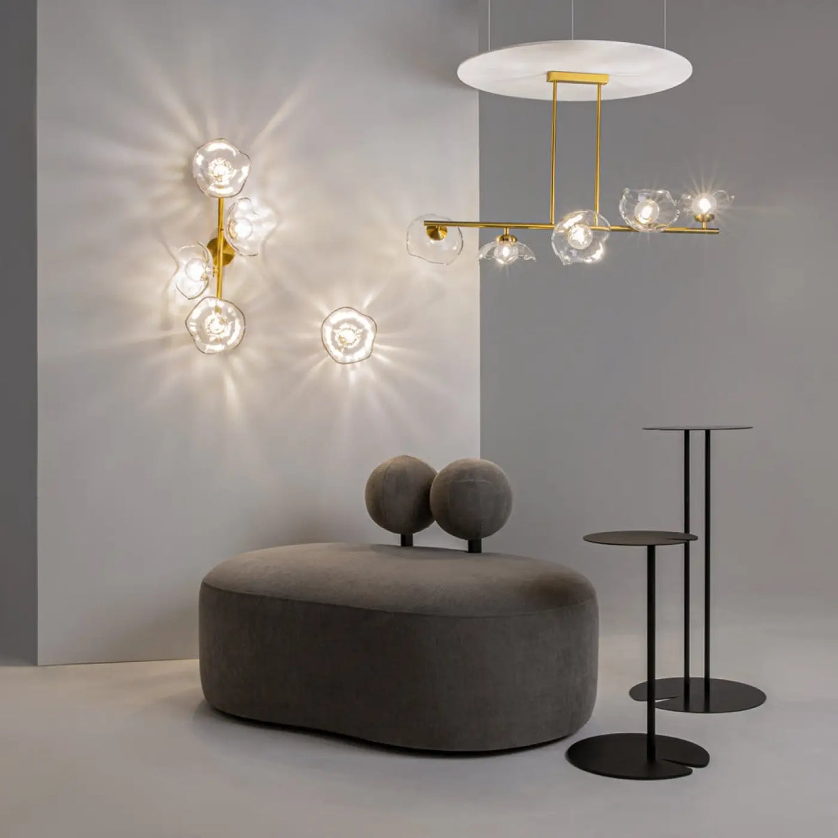 Suspension barre dorée à cinq diffuseurs, 110 cm, culots G9