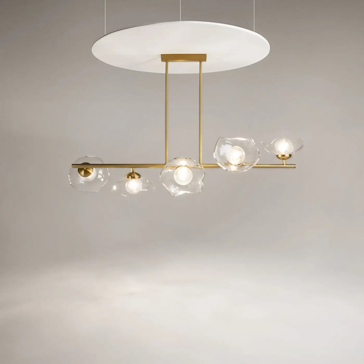Suspension barre dorée à cinq diffuseurs, 110 cm, culots G9