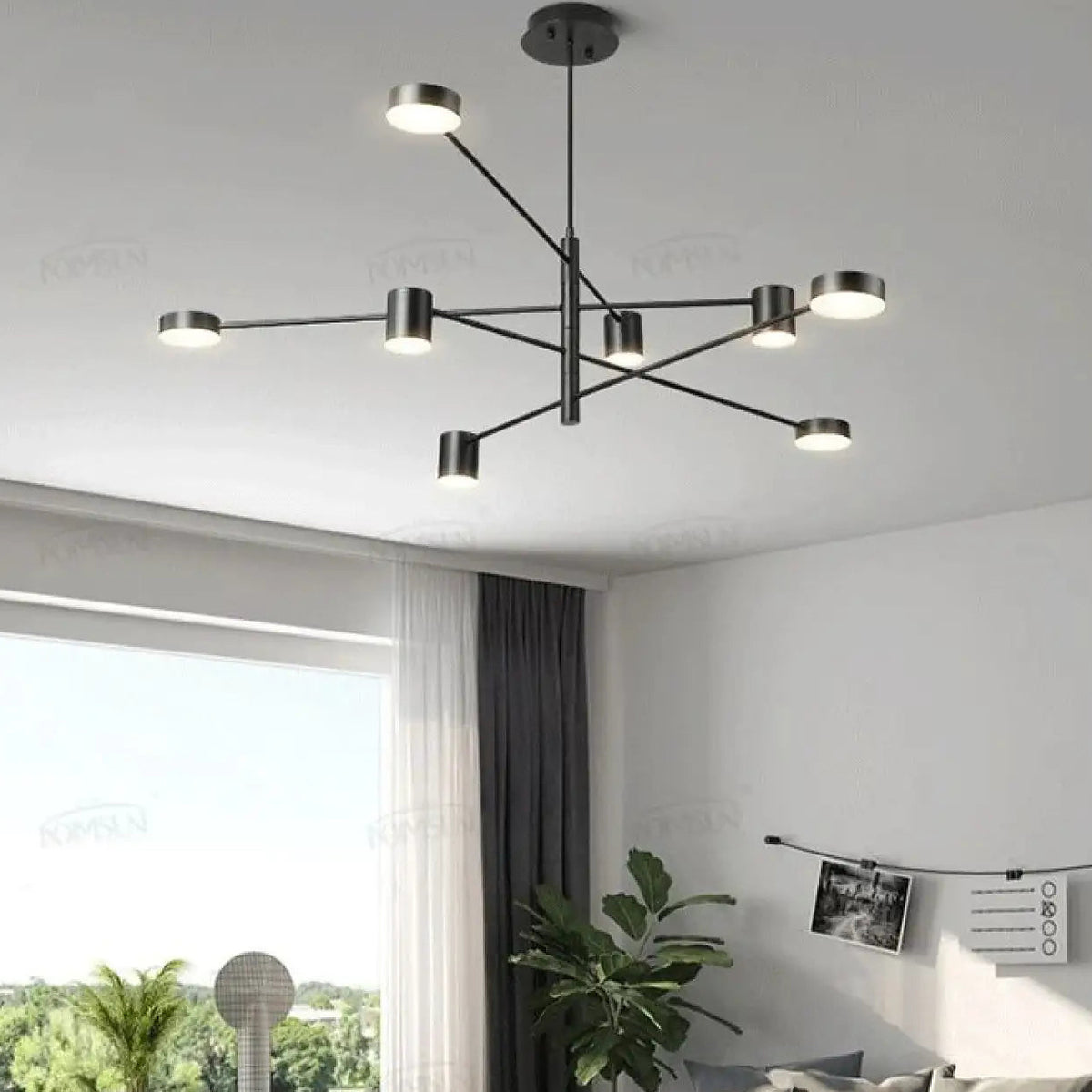 Lustre moderne à plusieurs bras, spots LED orientables, noir