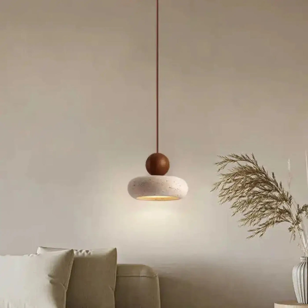 Suspension en forme de donut, béton et bois, beige ou marron, marron