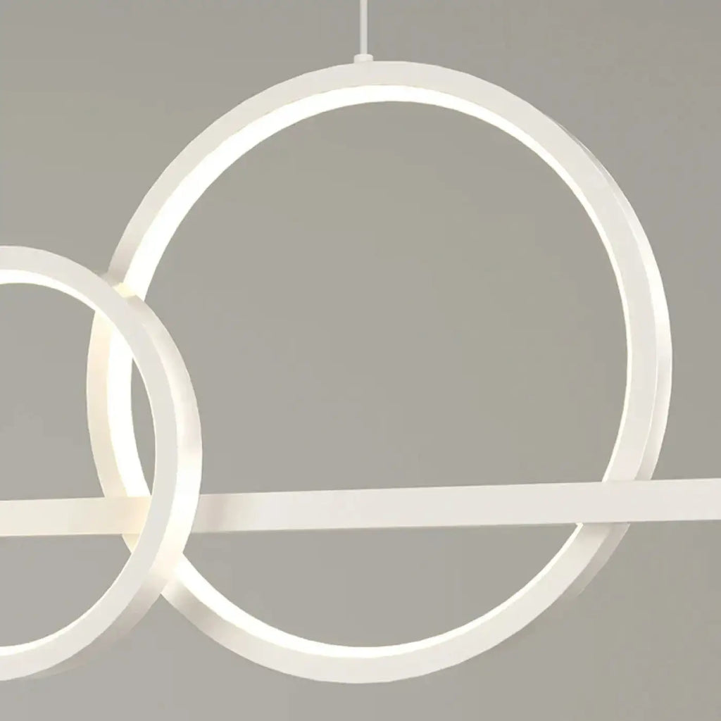 Suspension LED blanche, barre linéaire et anneaux lumineux