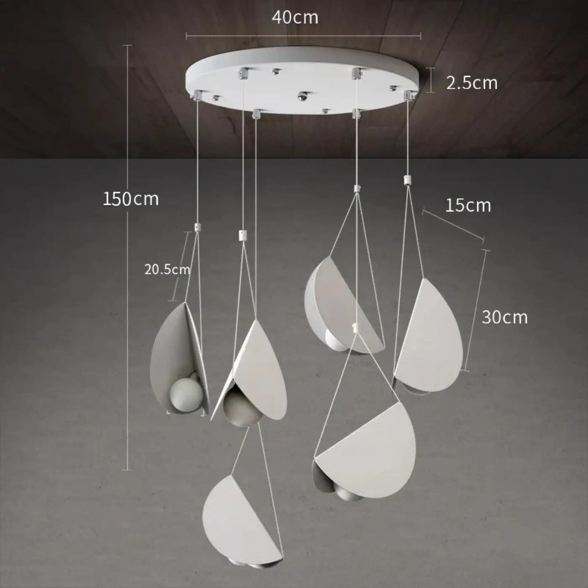 Suspension origami blanche aux plis lumineux, tailles S, M, L