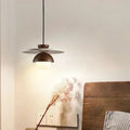 Suspension moderne bois et disque blanc, globe lumineux