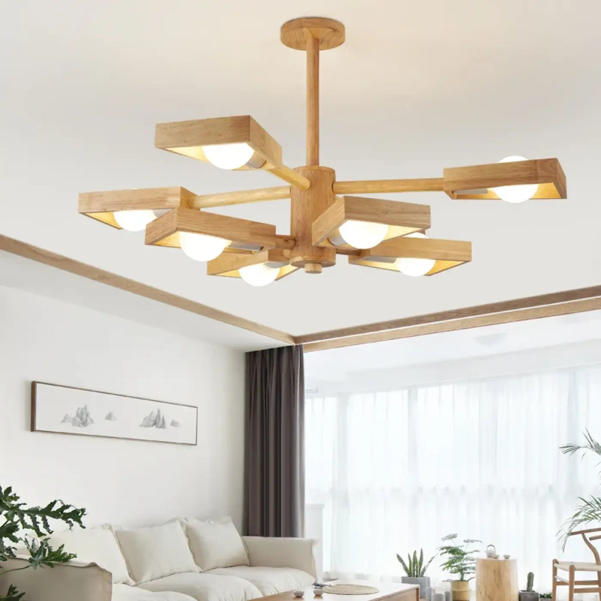 Suspension en bois naturel aux formes géométriques, tailles S à XL