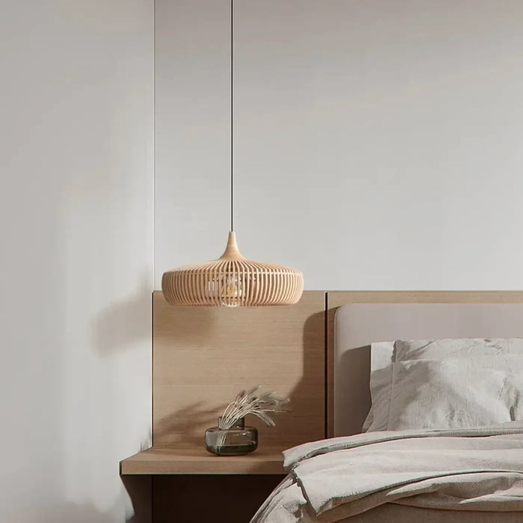 Suspension moderne en bois, marron ou beige, lumière au choix