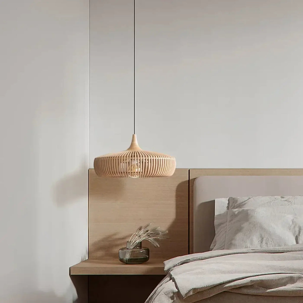 Suspension moderne en bois, marron ou beige, lumière au choix