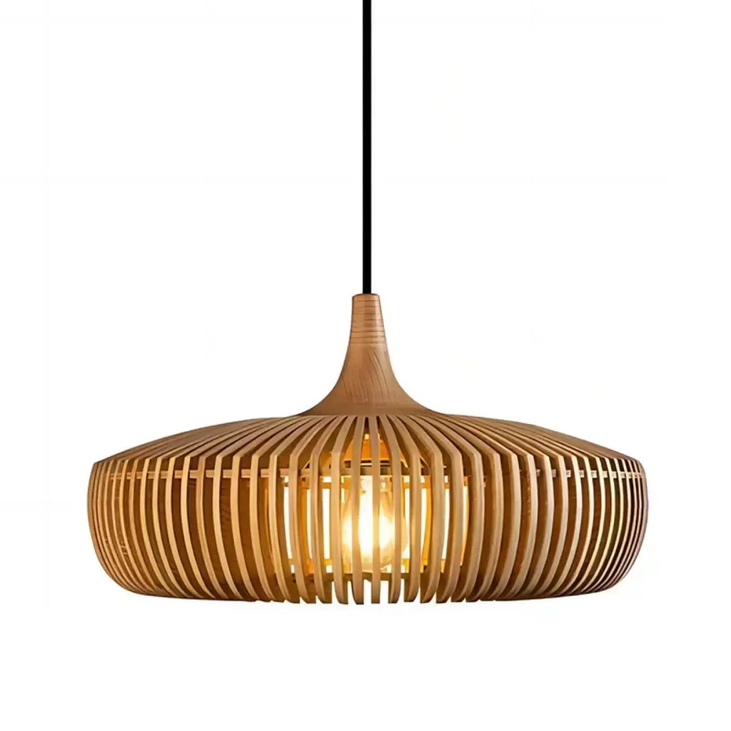 Suspension moderne en bois, marron ou beige, lumière au choix