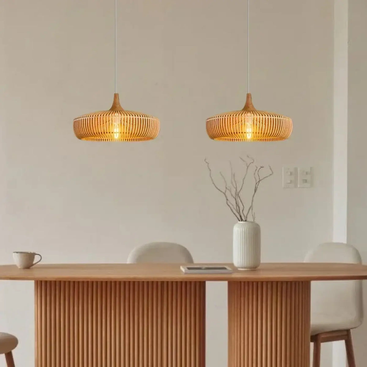 Suspension moderne en bois, marron ou beige, lumière au choix