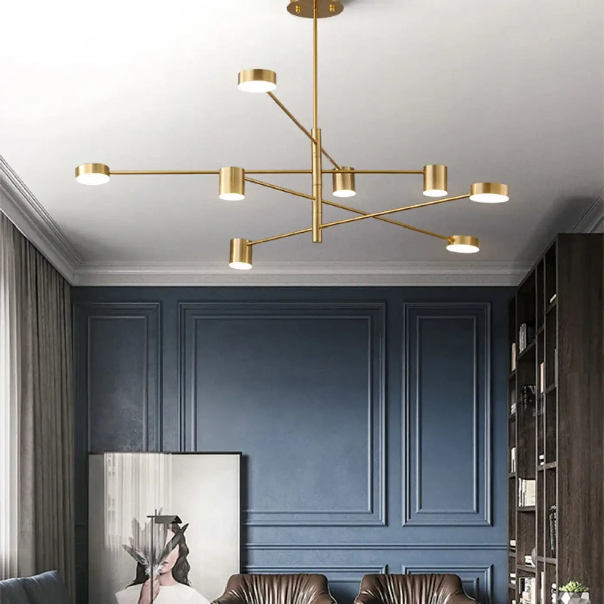 Lustre moderne à plusieurs bras, spots LED orientables, doré