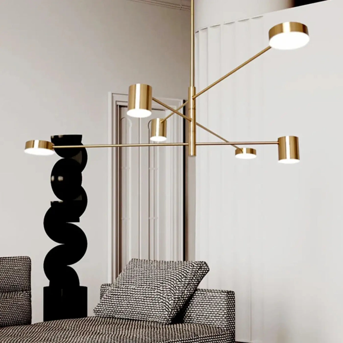 Lustre moderne à plusieurs bras, spots LED orientables, doré