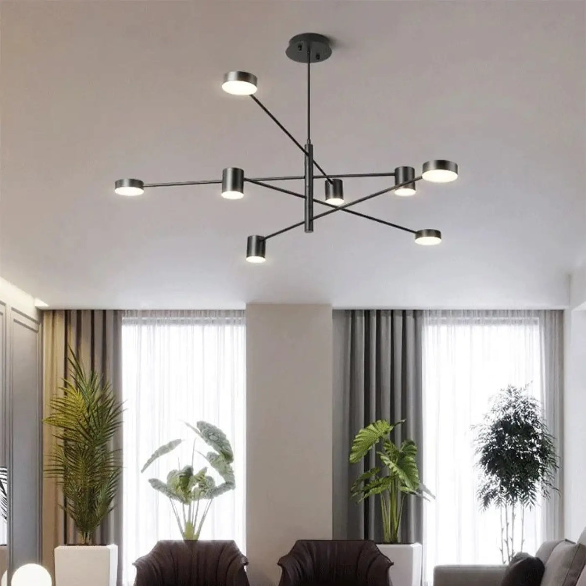 Lustre moderne à plusieurs bras, spots LED orientables, noir