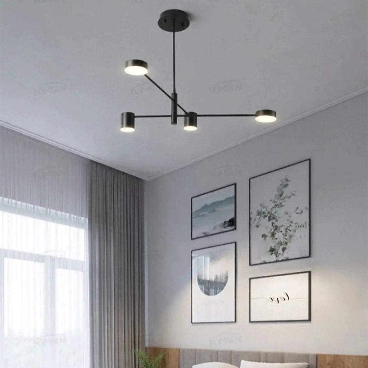 Lustre moderne à plusieurs bras, spots LED orientables, noir