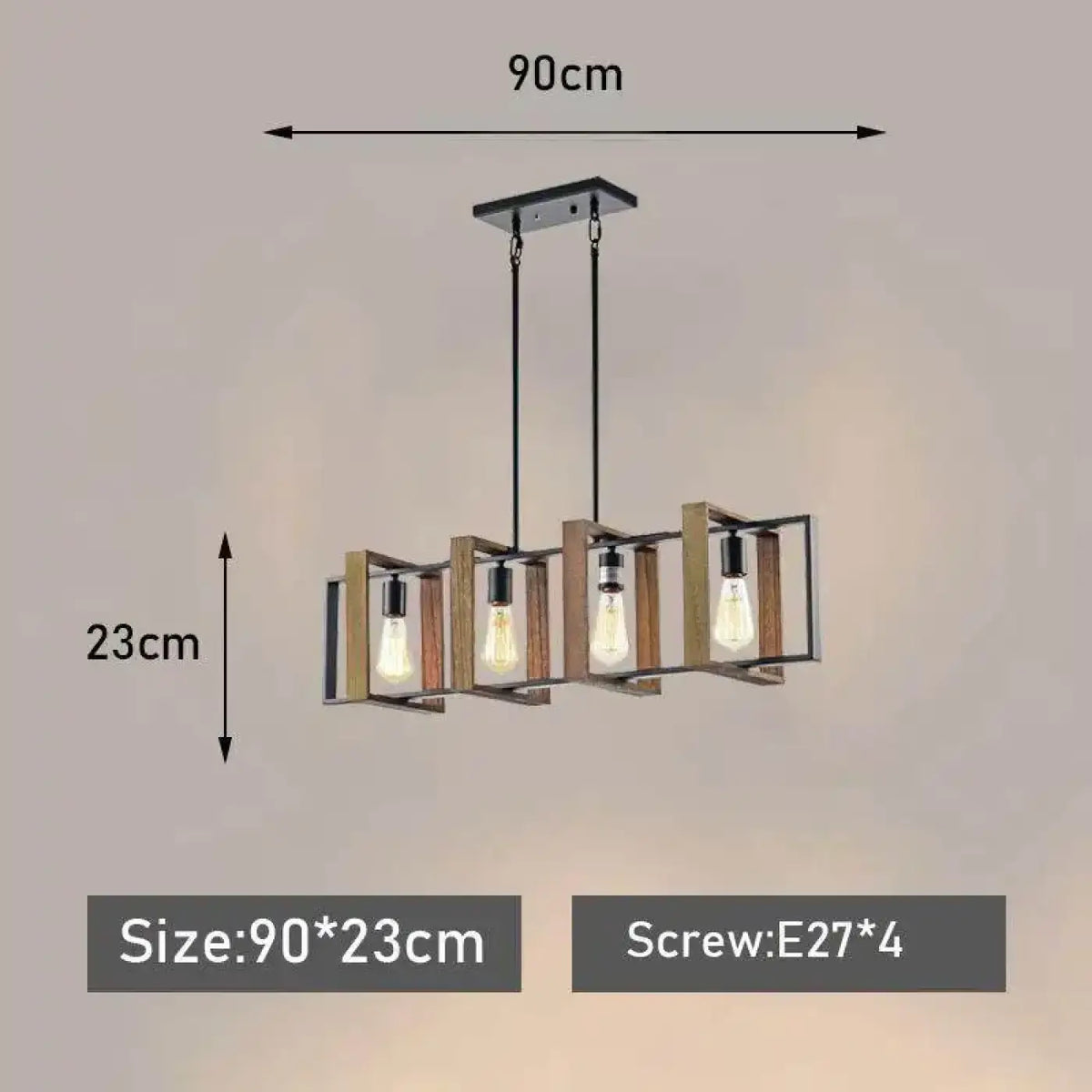 Suspension carrée en bois noir, style industriel, S ou M