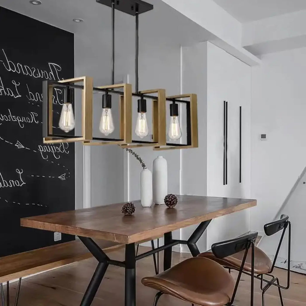Suspension carrée en bois noir, style industriel, S ou M