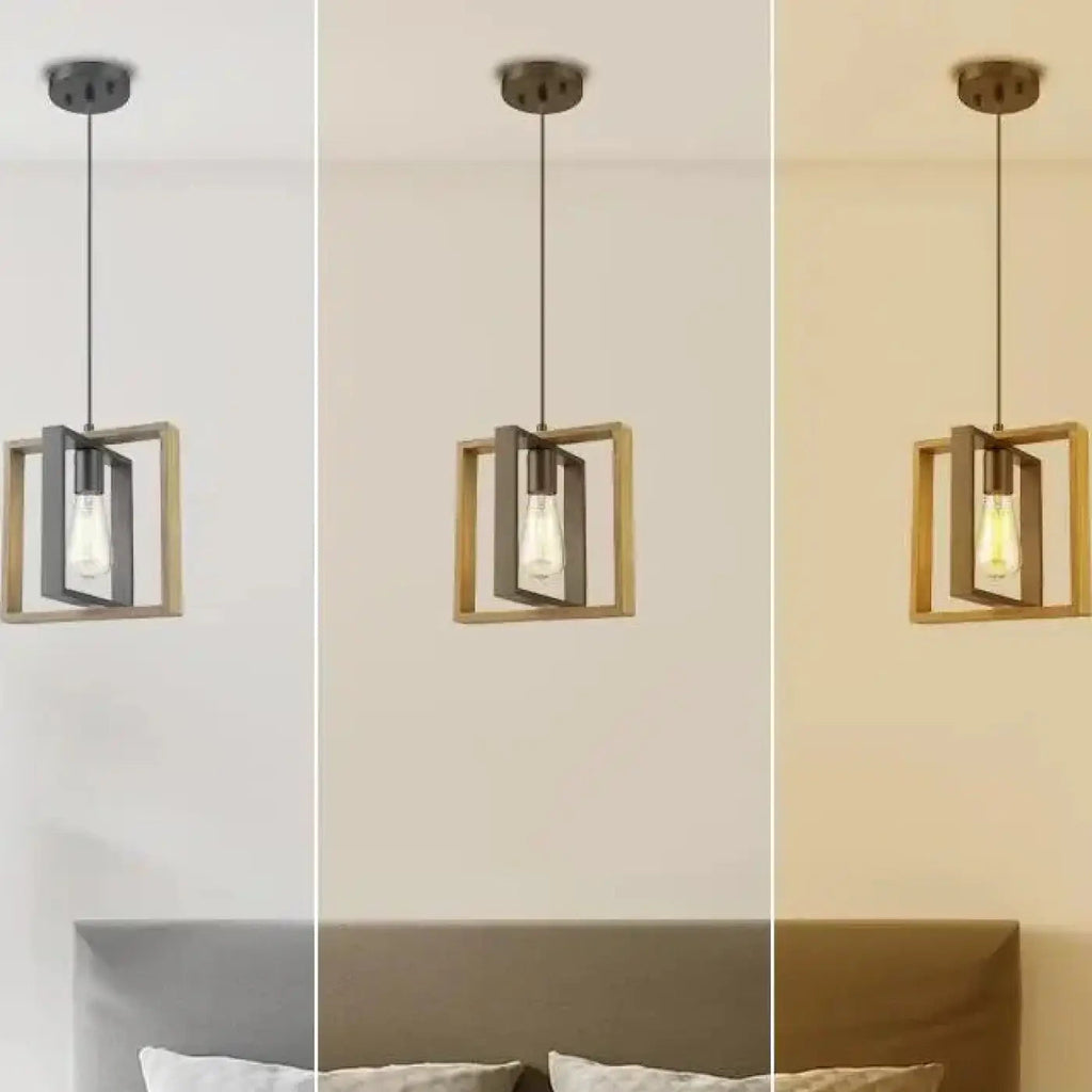 Suspension carrée en bois noir, style industriel, S ou M