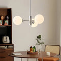 Suspension chromée à globes en verre opalin, 3, 5 ou 8 lampes