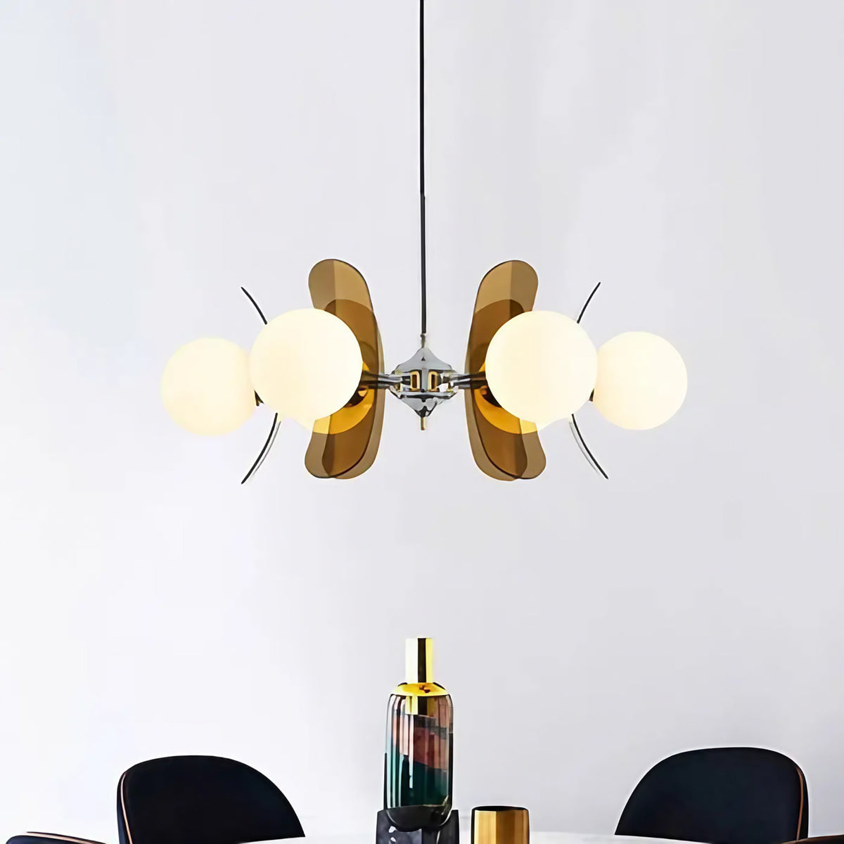 Suspension globes en verre et chrome, rétro, marron ou orange, marron