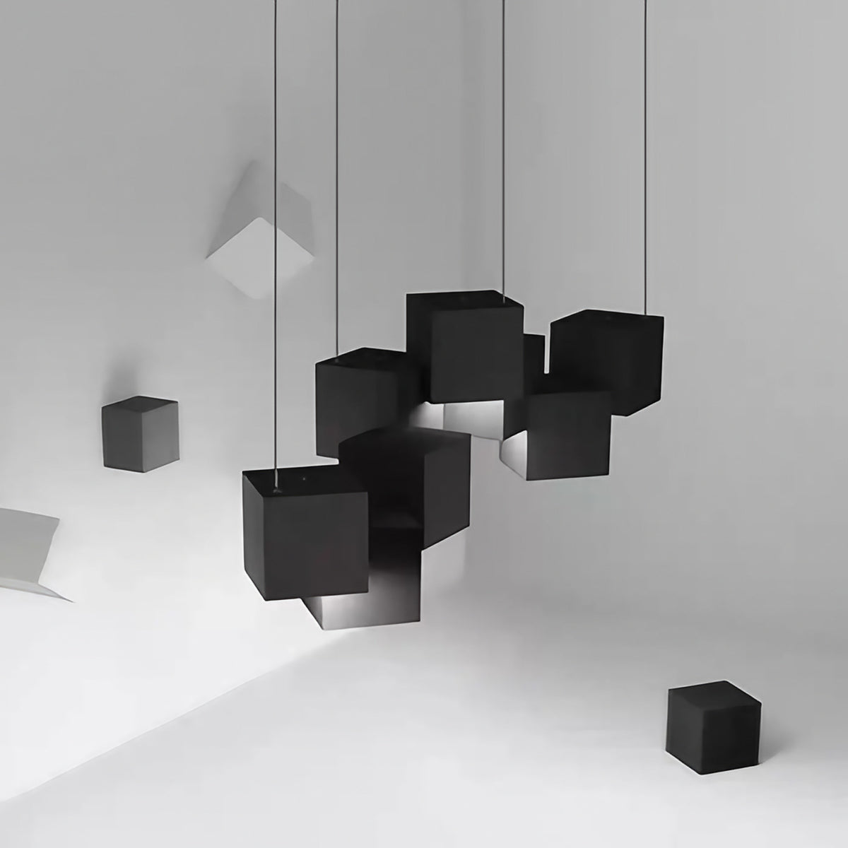 Suspension à cubes géométriques, noir ou blanc, tailles S, M, L, noir