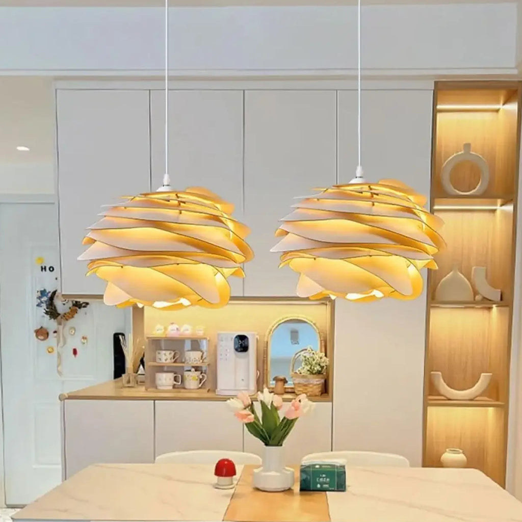 Suspension en bois en forme de fleur, style naturel