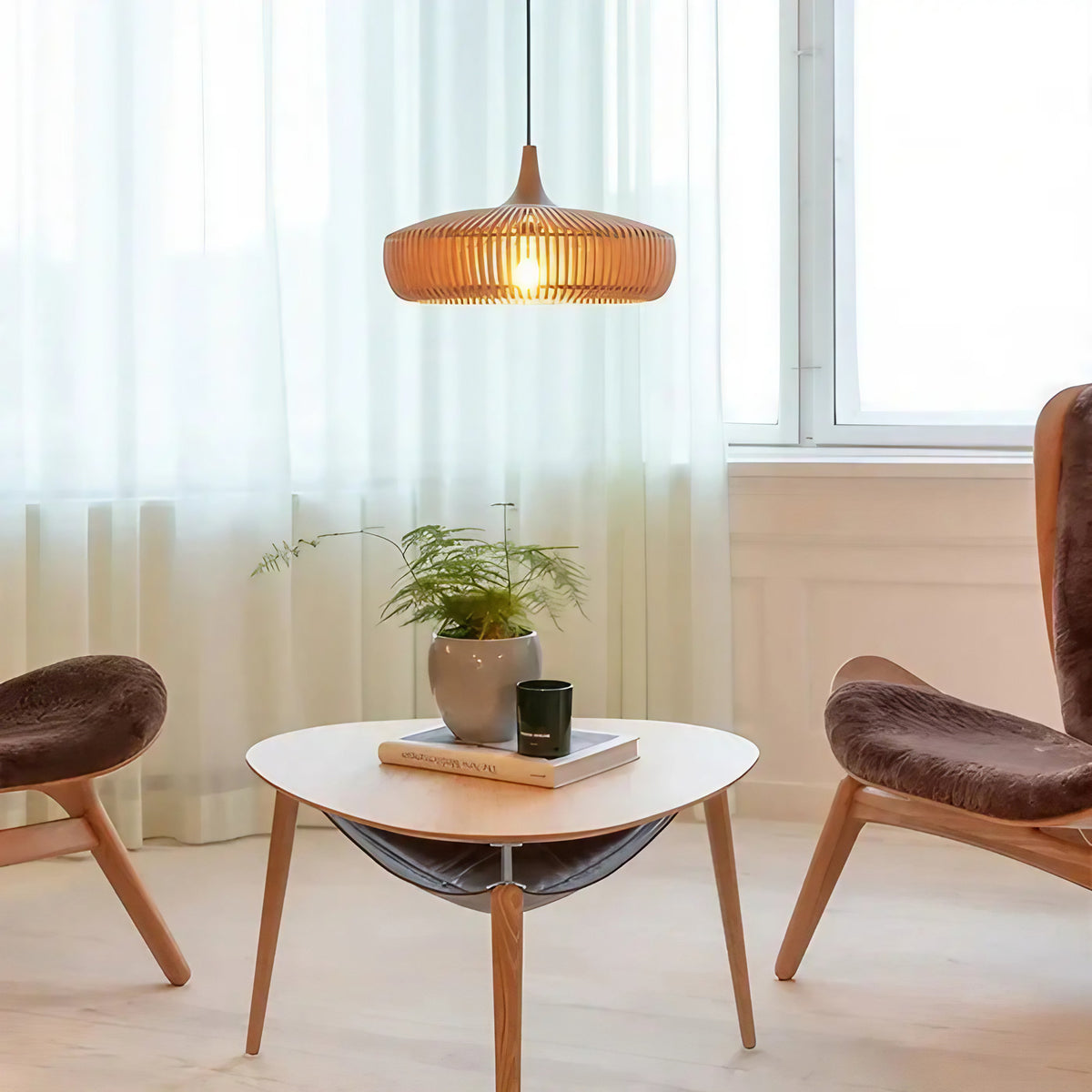 Suspension moderne en bois, marron ou beige, lumière au choix, beige