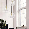 Suspension globe en verre nervuré et laiton, tailles S, M, L