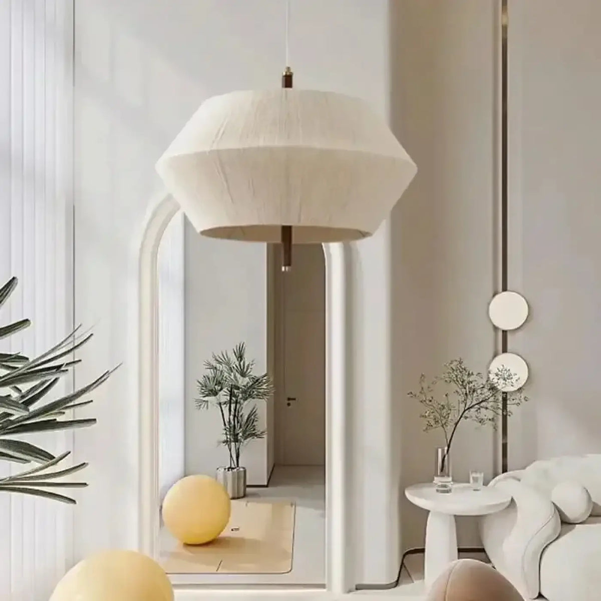 Suspension en lin avec détails en bois, beige ou blanc, blanc