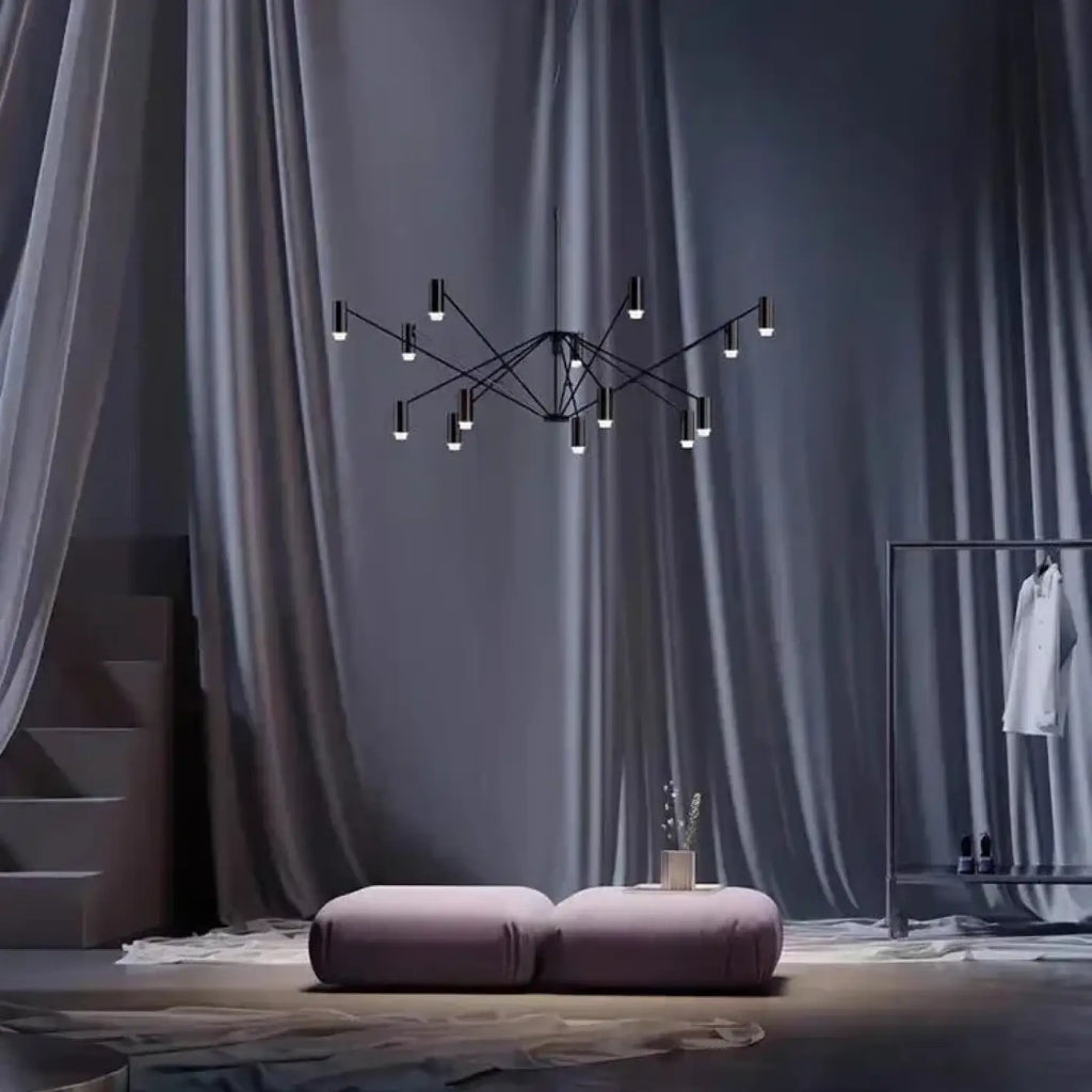 Lustre moderne noir multibras à spots orientés, tailles S ou M