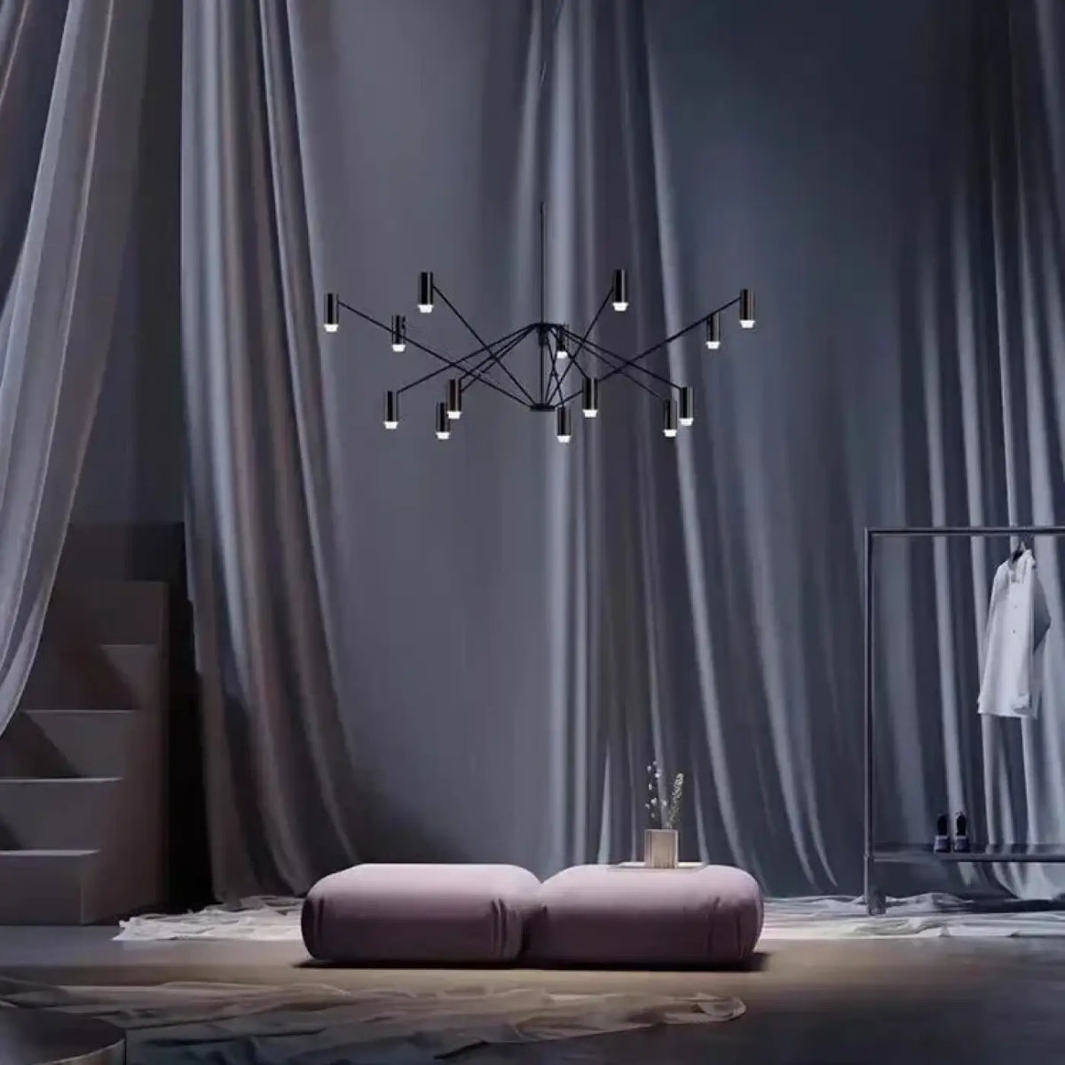 Lustre moderne noir multibras à spots orientés, tailles S ou M