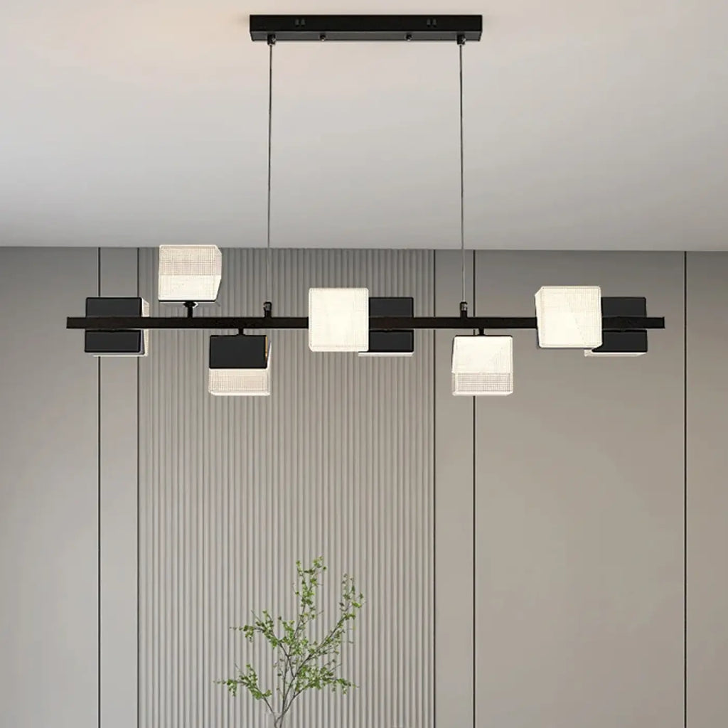 Suspension rectangulaire à abat-jour géométriques, noire ou dorée