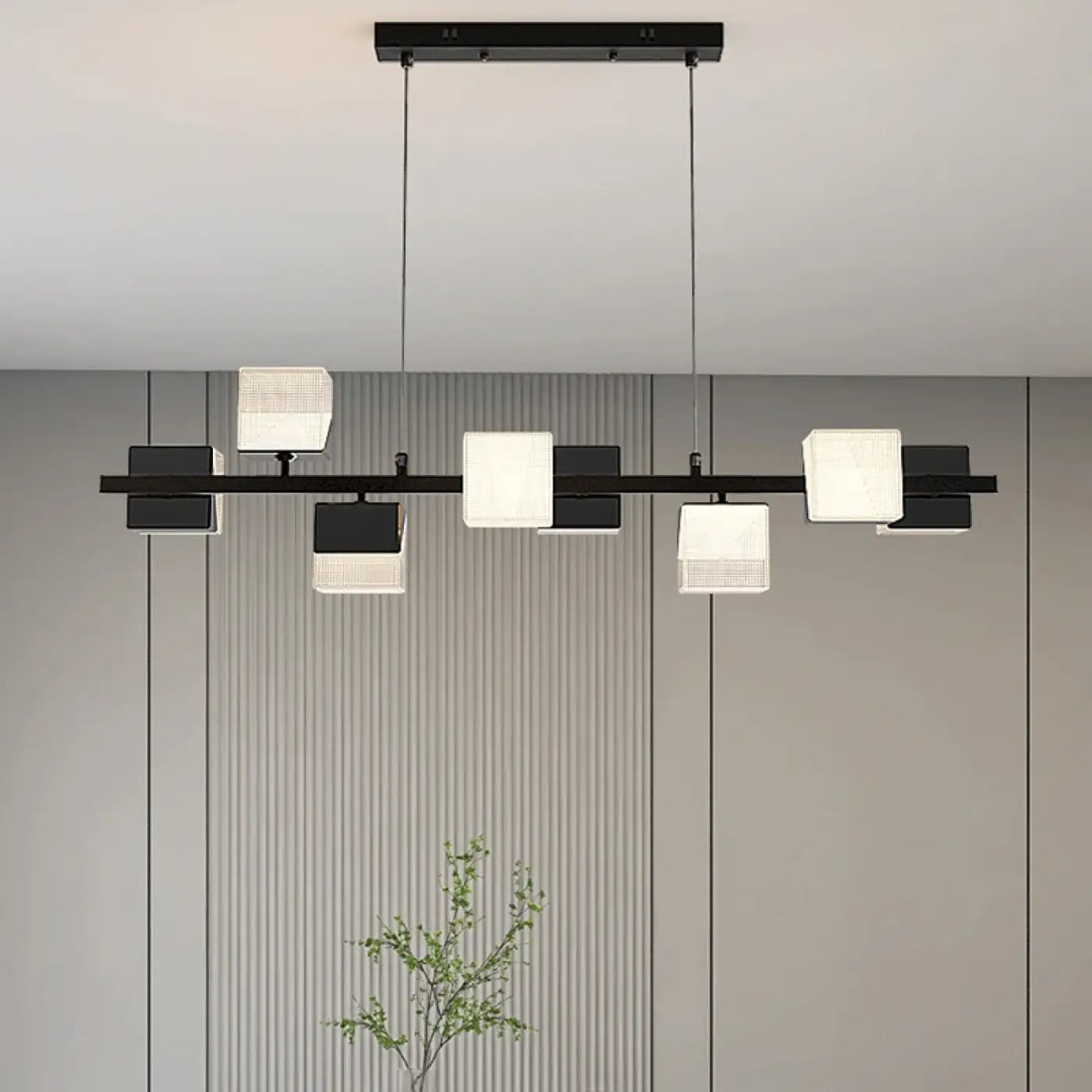 Suspension rectangulaire à abat-jour géométriques, noire ou dorée