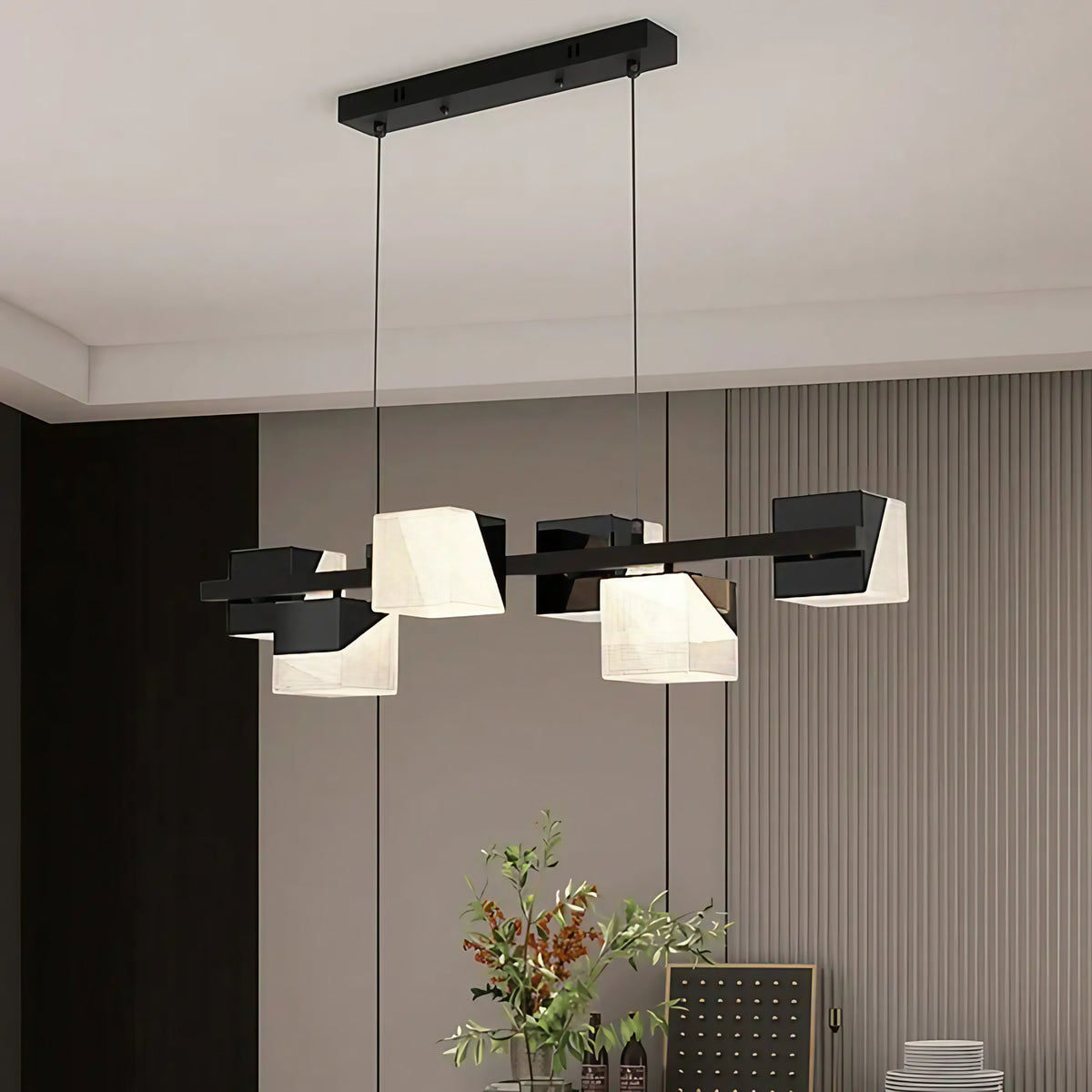 Suspension rectangulaire à abat-jour géométriques, noire ou dorée, noir