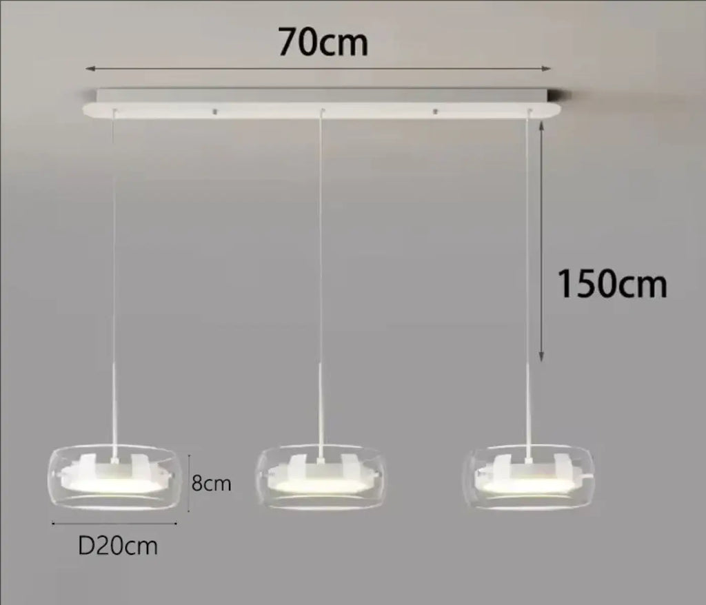 Suspension trio en verre transparent à LED intégrée