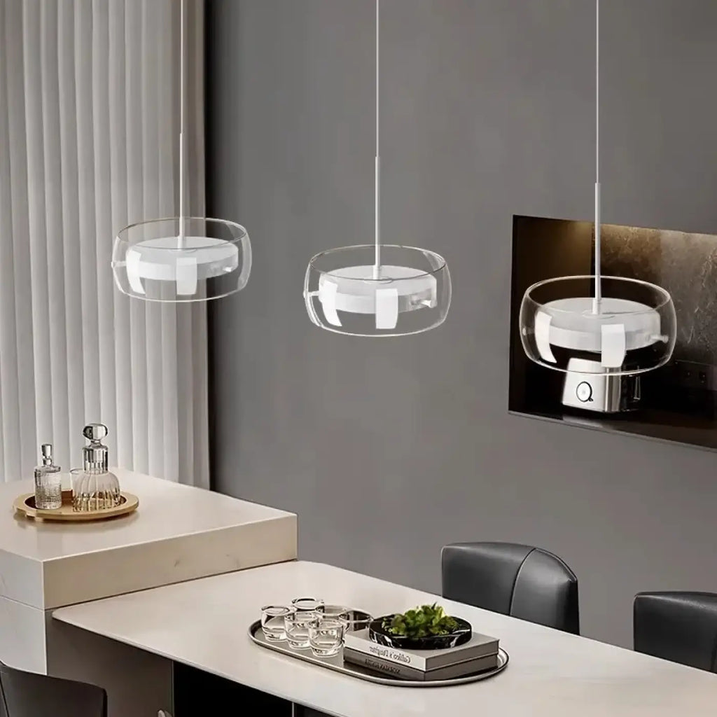 Suspension trio en verre transparent à LED intégrée