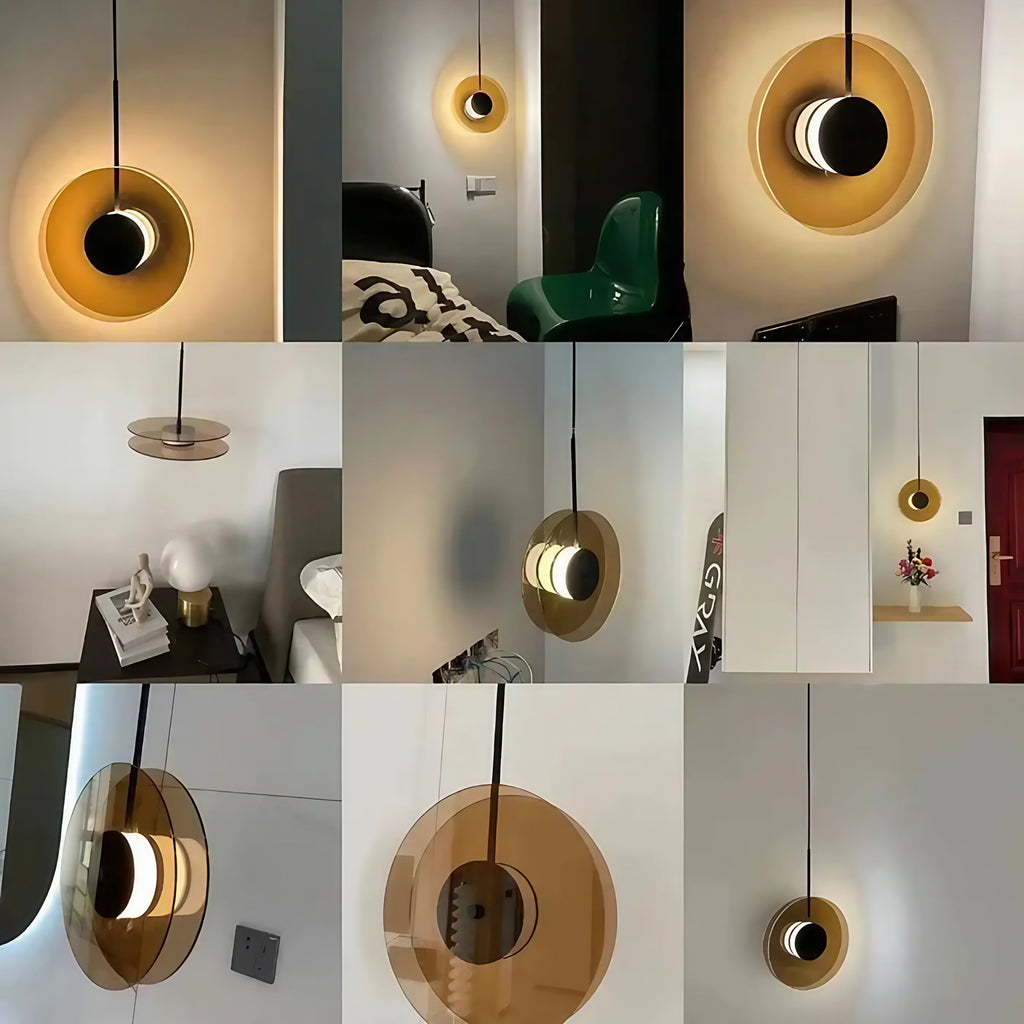 Suspension disques en verre fumé superposés, effet solaire
