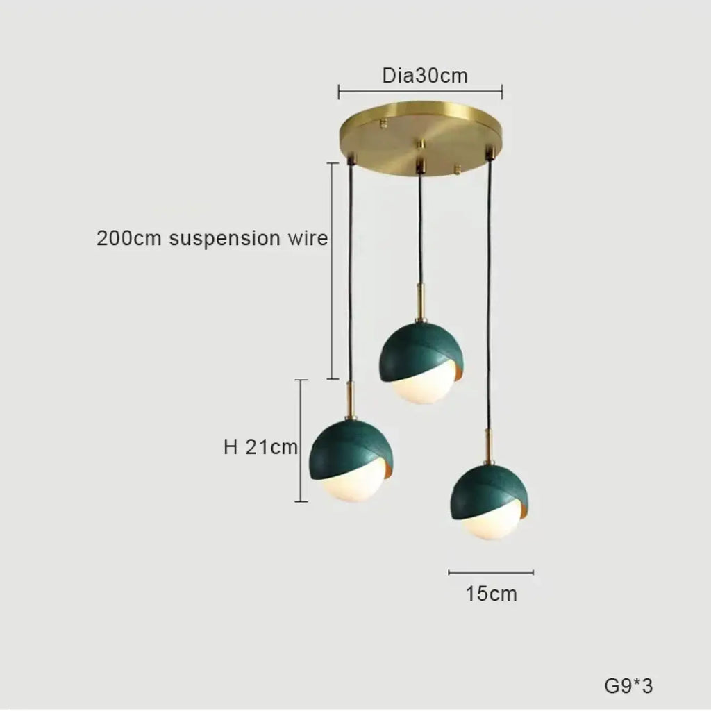 Suspension multiple verte, finition dorée ou argentée