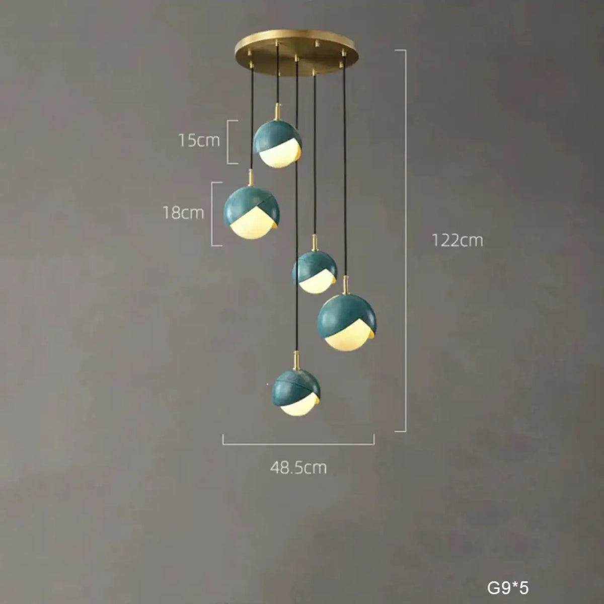 Suspension multiple verte, finition dorée ou argentée