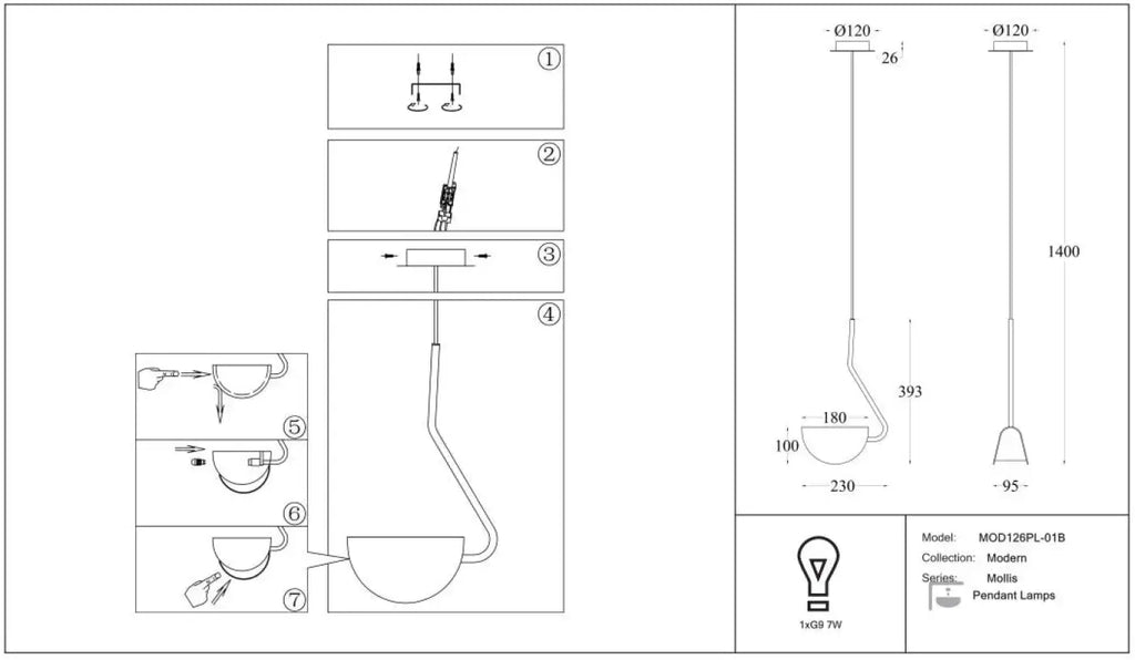 Suspension feuille pliée en acier noir mat, culot G9