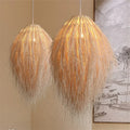 Suspension en raphia effet plume, bohème chic, blanche ou beige, blanc