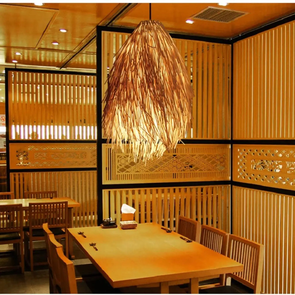 Suspension en raphia effet plume, bohème chic, blanche ou beige