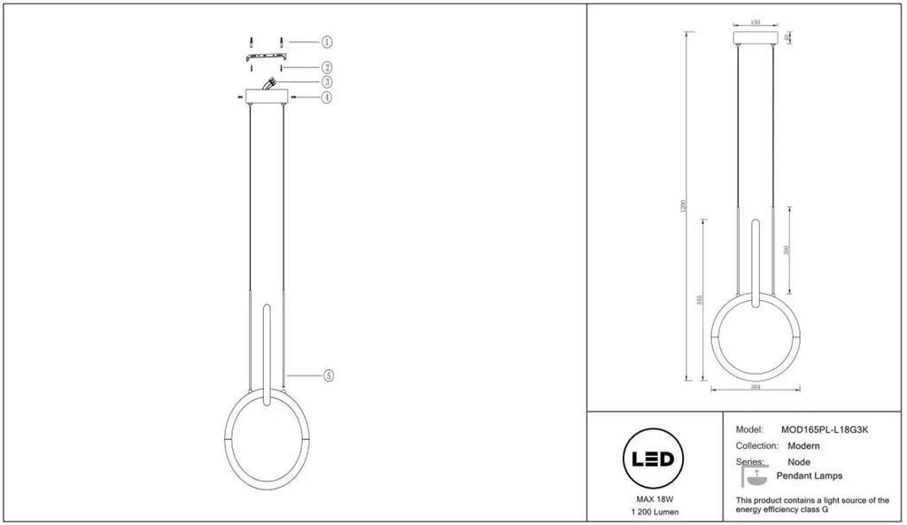 Suspension LED à deux anneaux entrelacés en aluminium doré