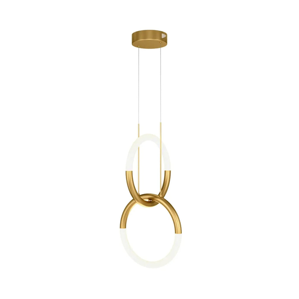 Suspension LED à deux anneaux entrelacés en aluminium doré