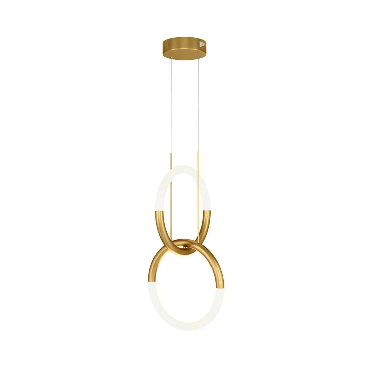 Suspension LED à deux anneaux entrelacés en aluminium doré