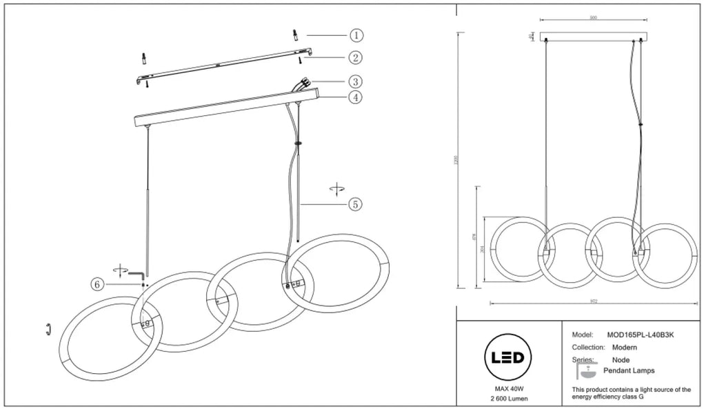 Suspension LED en ruban noué de 100 cm, noir ou doré